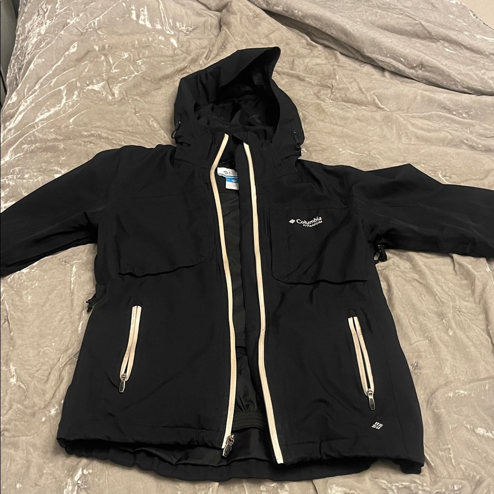 Columbia Kids Black Raincoat with White Accents